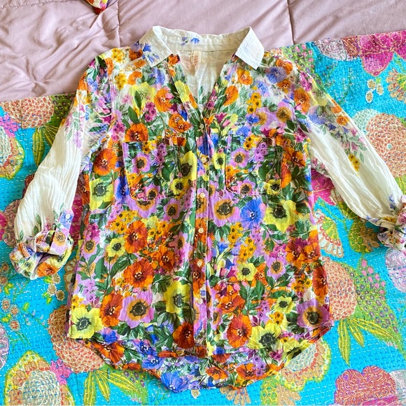 RAGA Tops - NWOT RAGA Anthropologie floral long sleeve button down blouse